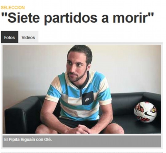 《奥莱报》：伊瓜因渴望带领阿根廷夺冠